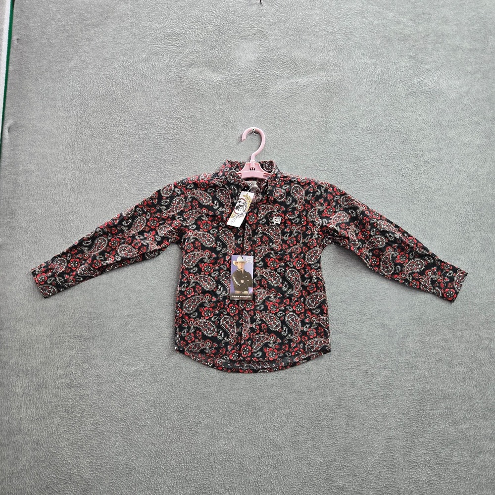 Cinch Boys Button Up Shirt 3T Black Paisley Woven Western Long Sleeve NWT